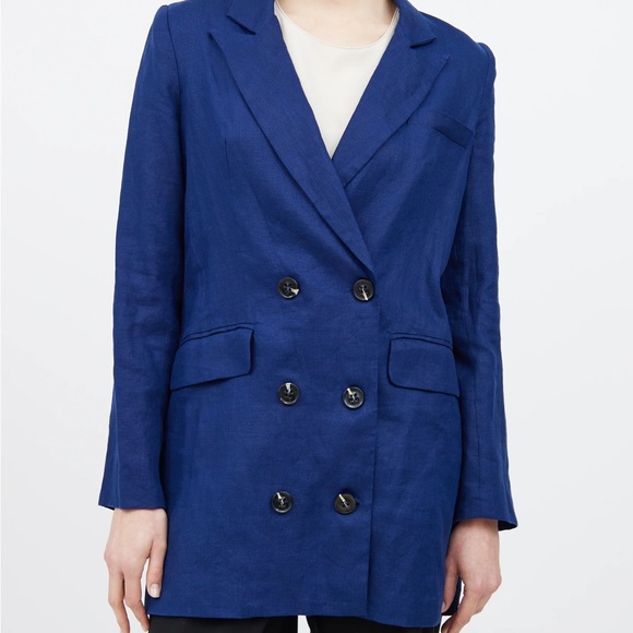 Reformation M Blue Maxwell 100% Linen
Blazer Dress Tuxedo Double Breast Jacket - Picture 3 of 9